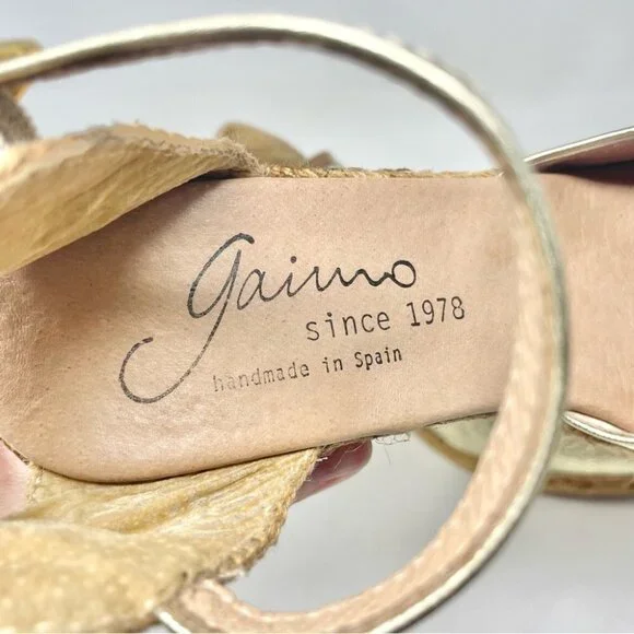 * GAIMO Obi Wedge Espadrilles in Gold Leather Size 41 - Picture 13 of 13